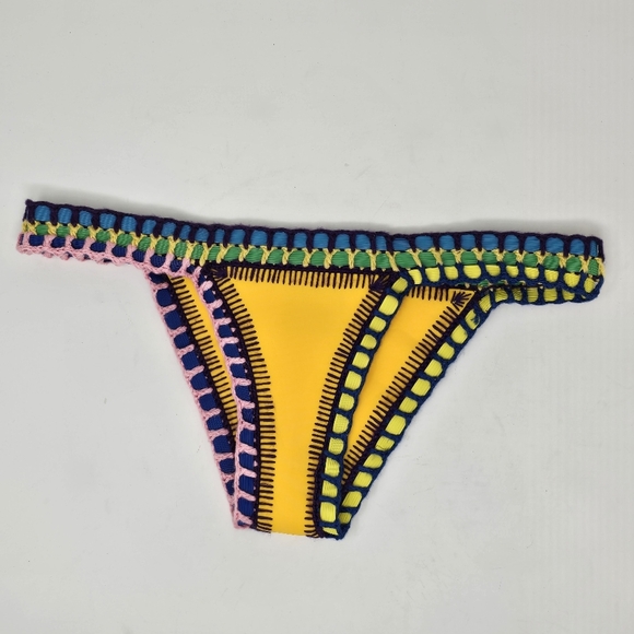 Kiini Crochet Neoprene RO Bikini Bottoms Only Yellow Multi Color Small - Picture 4 of 10